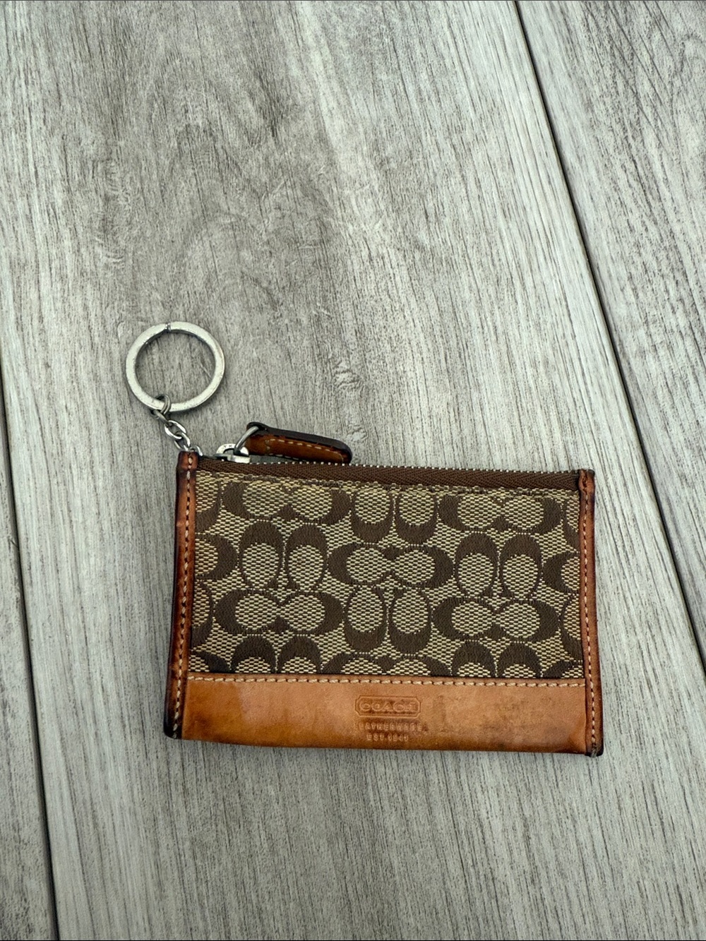 Coach signature Sable Brown ID card case zip coin purse keychain